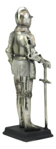 Large 12.5"H Medieval Suit Of Armor Swordsman Knight Standing Guard Statue Decor