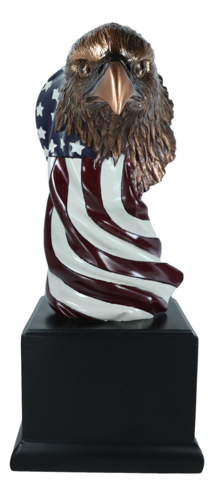 Large 12" American Bald Eagle On Star Spangled Banner Flag Bust Statue With Base