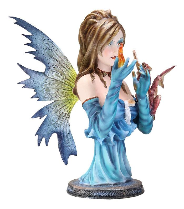 Large 14"H Fantasy Ice Elemental Fairy Controlling Ember With Red Dragon Statue