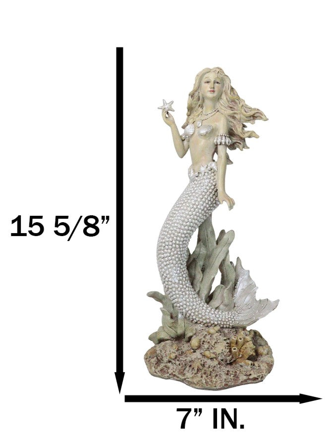 Large 15"H Vintage Sea Queen Ariel Mermaid Holding Starfish By Coral Reef Statue