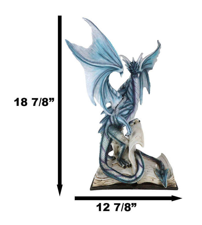 Large 18"H Dragon Of Bibliography Sacred Water Spell Book Guardian Statue Decor