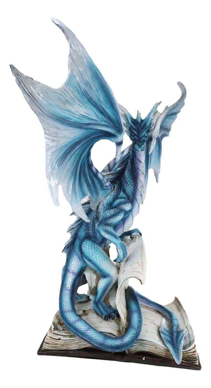 Large 18"H Dragon Of Bibliography Sacred Water Spell Book Guardian Statue Decor