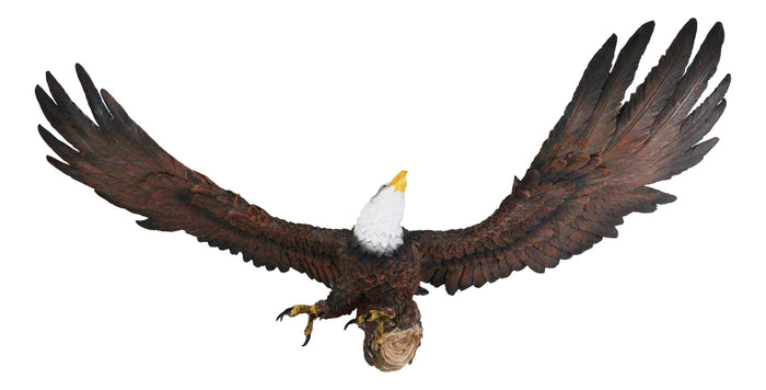 Large 18"L Swooping American Bald Eagle With Open Wings Wall Plaque Sculpture