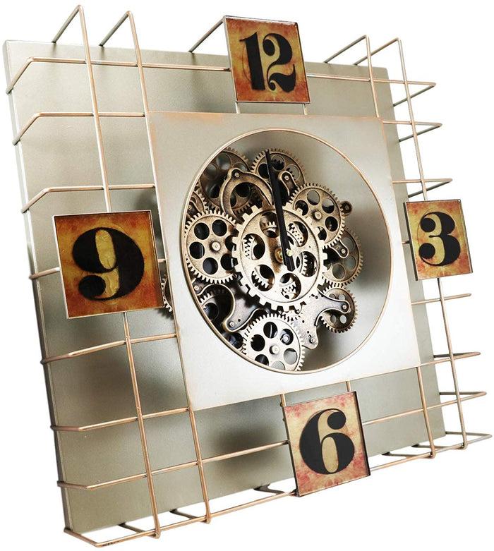 Large 19" Modern Steampunk Industrial Cage Design Moving Gears Metal Wall Clock