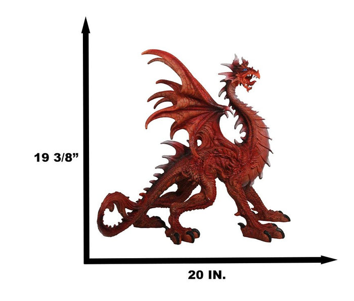 Large 20"H Red Fire Elemental Pyre Dragon With Spikes And Armor Scales Figurine
