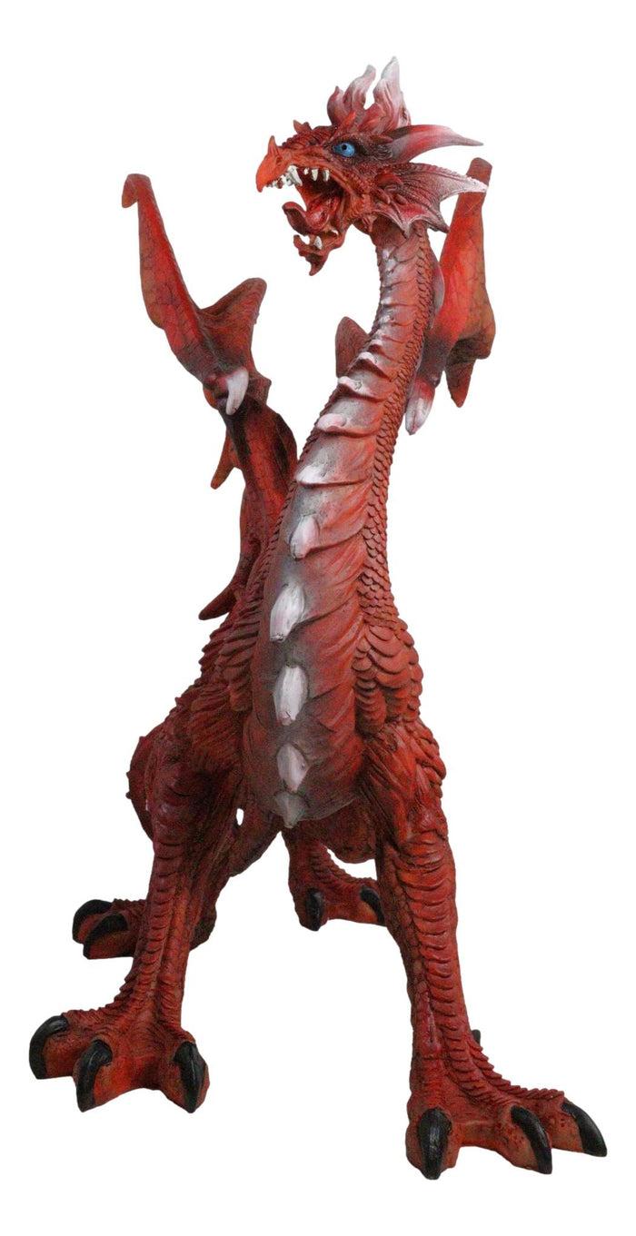 Large 20"H Red Fire Elemental Pyre Dragon With Spikes And Armor Scales Figurine