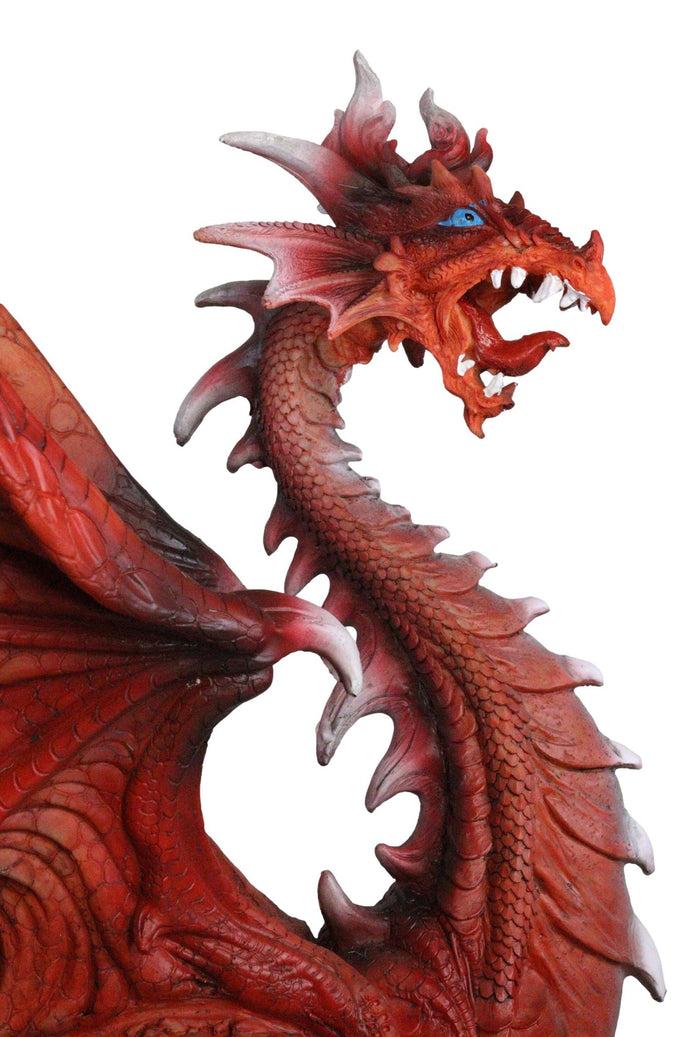 Large 20"H Red Fire Elemental Pyre Dragon With Spikes And Armor Scales Figurine