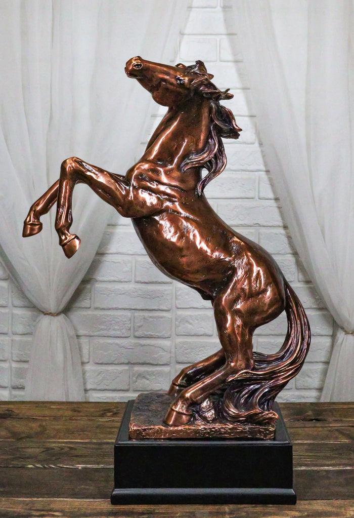 Large 20"H Western Black Beauty Prancing Horse Bronzed Resin Figurine With Base