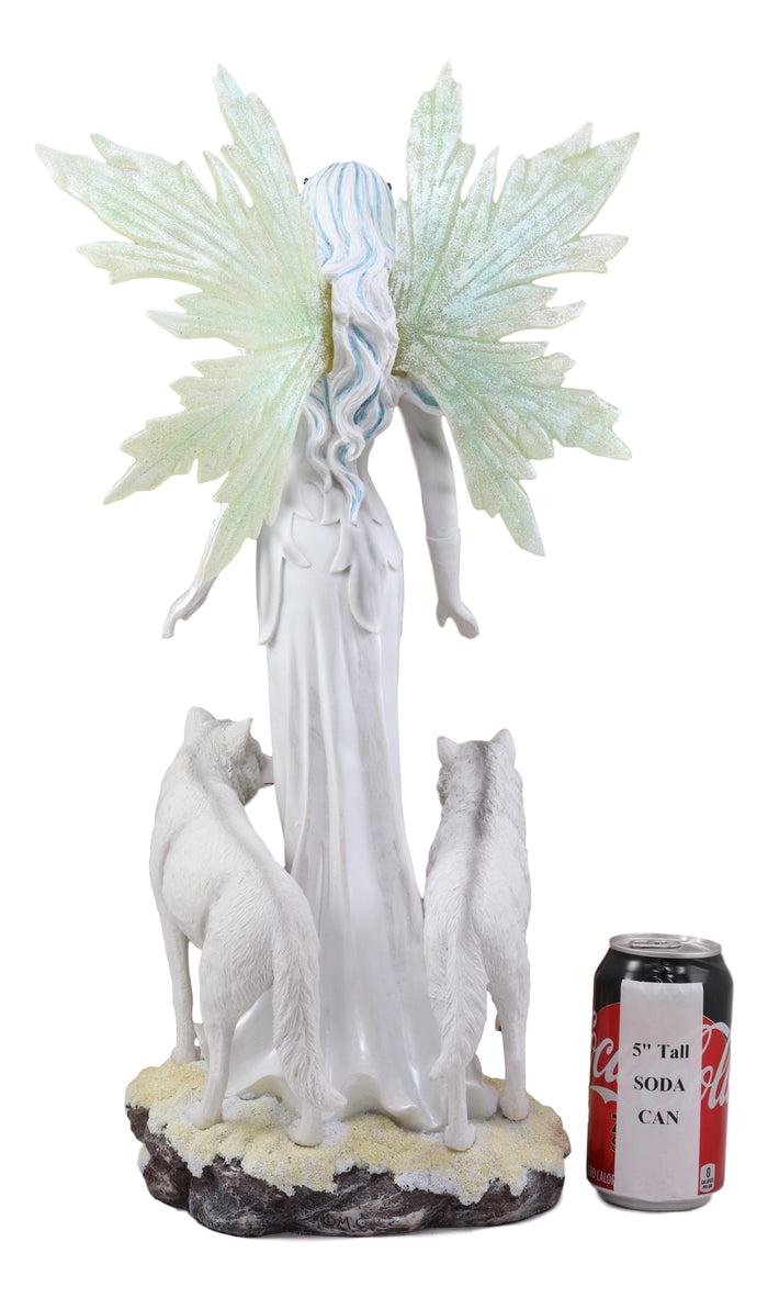 Large 21.25"H Frozen White Witch Fairy With Two Albino Wolf Direwolves Statue