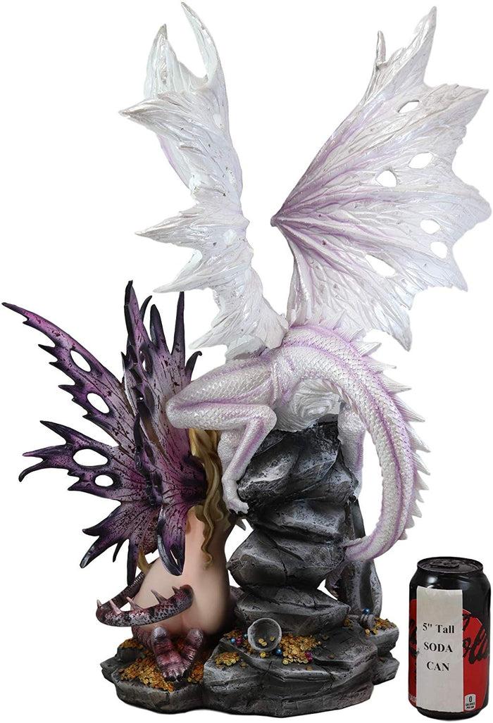 Large 22.75"H Red Reptile Fairy With Roaring White Dragon By Treasures Statue