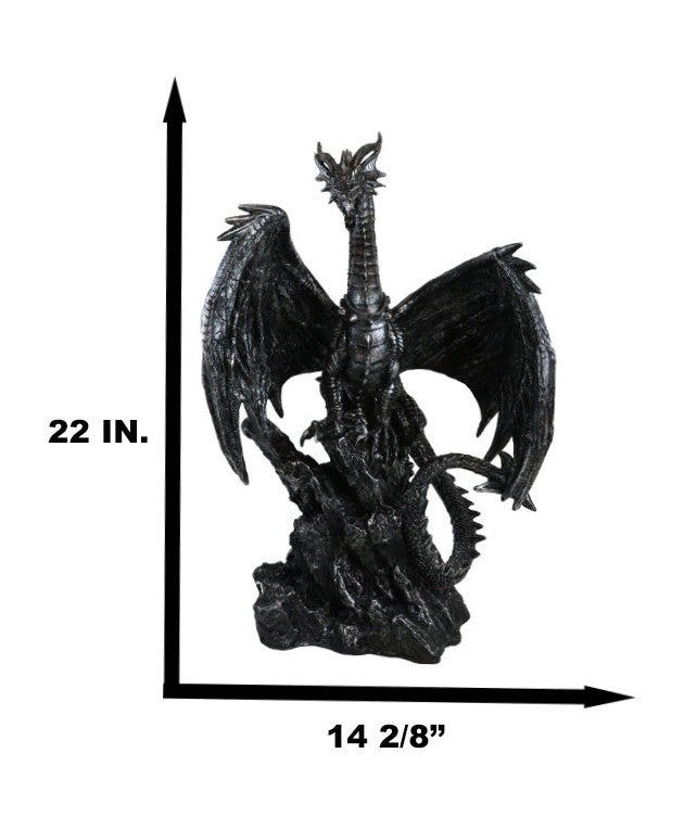 Large 22" H Quicksilver Cave Stone Behemoth Dragon Perching On Rocks Statue