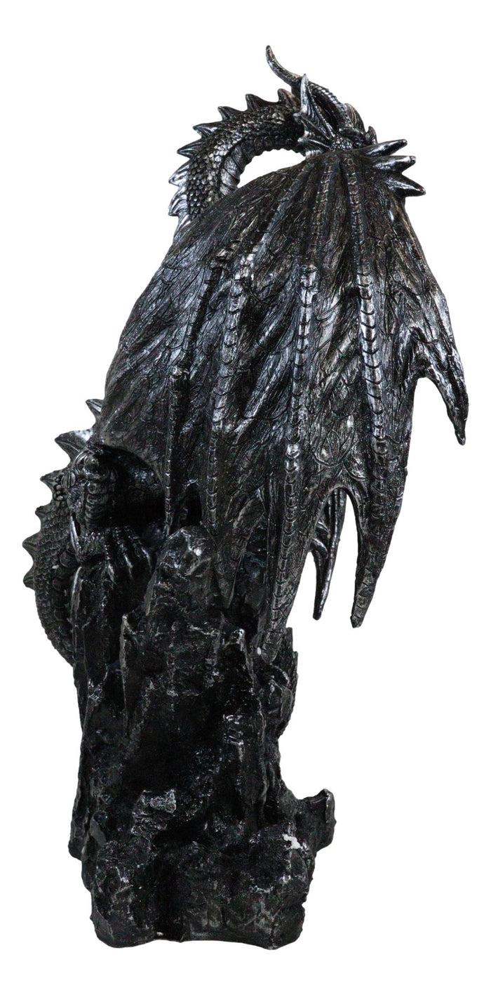 Large 22" H Quicksilver Cave Stone Behemoth Dragon Perching On Rocks Statue
