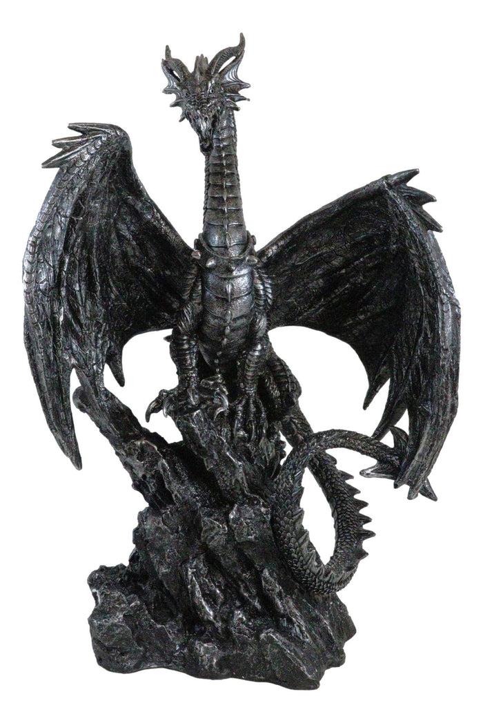 Large 22" H Quicksilver Cave Stone Behemoth Dragon Perching On Rocks Statue