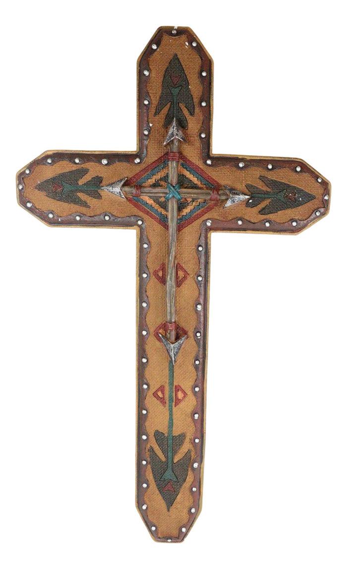 Large 22"H Rustic Southwestern Aztec Tribal Vector Symbols And Arrows Wall Cross