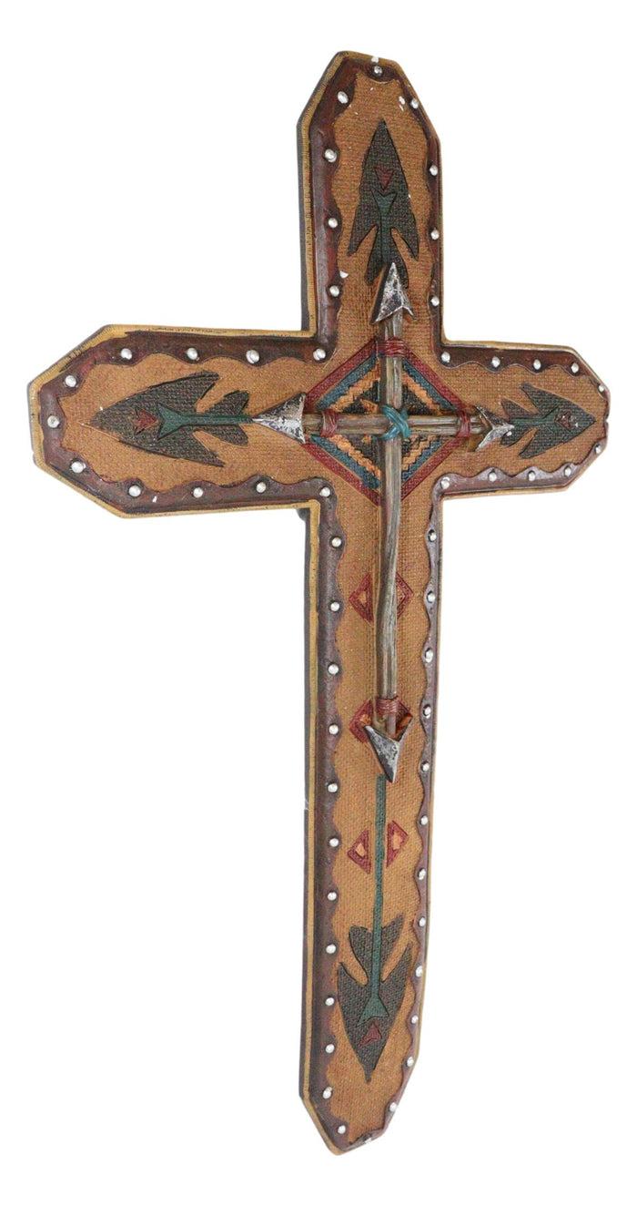 Large 22"H Rustic Southwestern Aztec Tribal Vector Symbols And Arrows Wall Cross