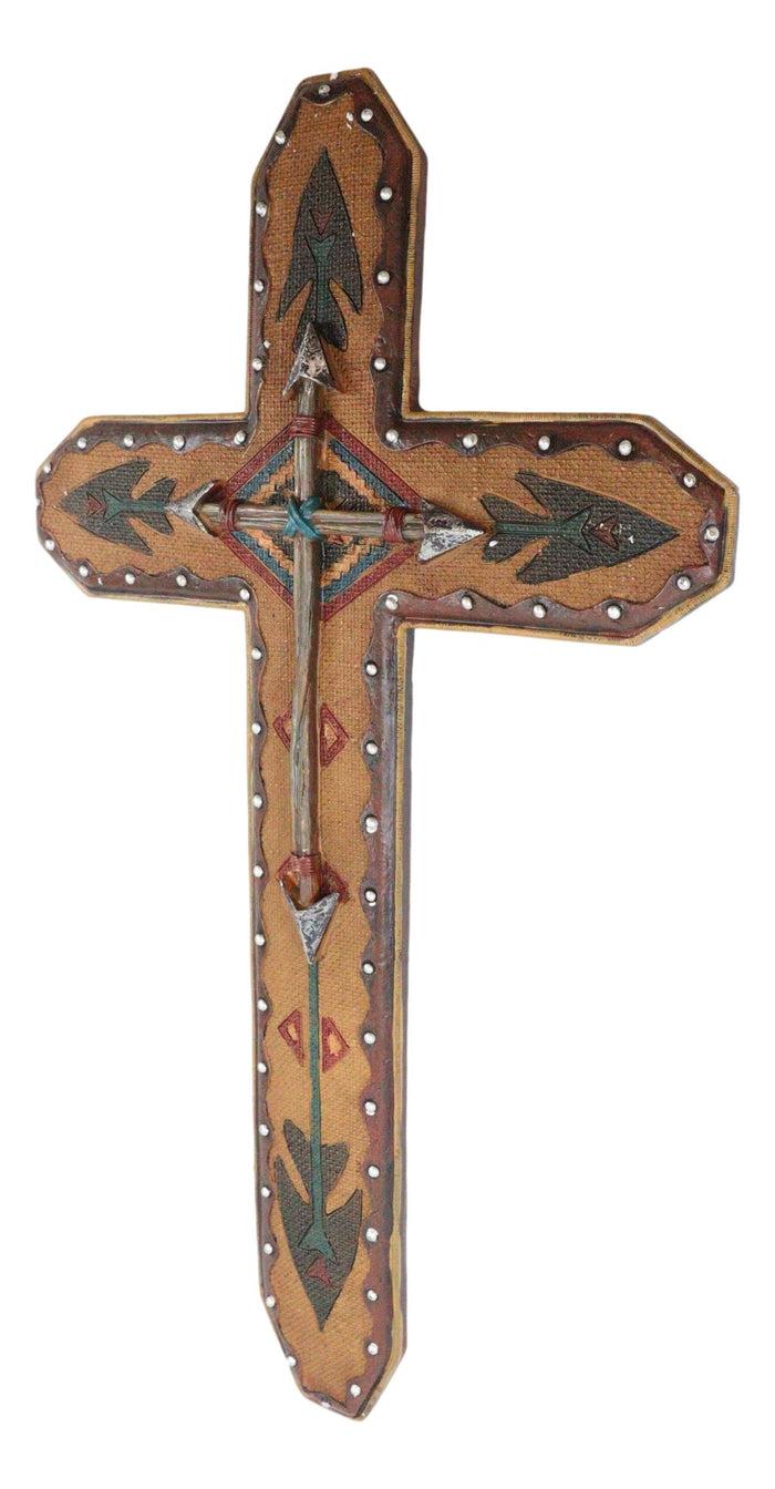Large 22"H Rustic Southwestern Aztec Tribal Vector Symbols And Arrows Wall Cross