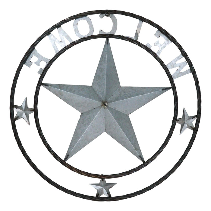 Large 24"D Rustic Western Lone Star Welcome Galvanized Metal Wall Circle Sign