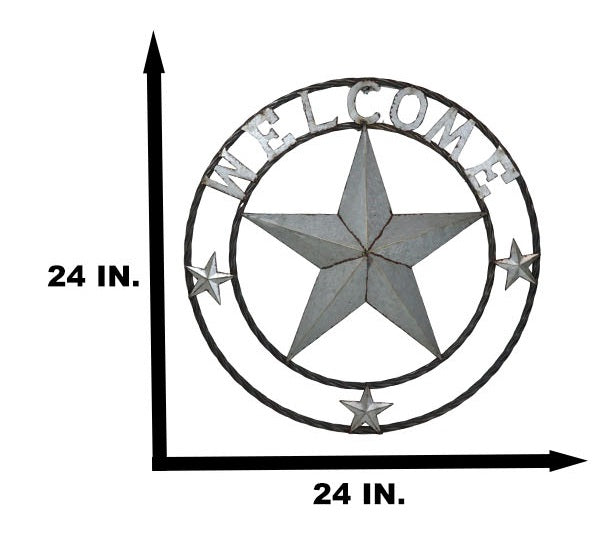 Large 24"D Rustic Western Lone Star Welcome Galvanized Metal Wall Circle Sign
