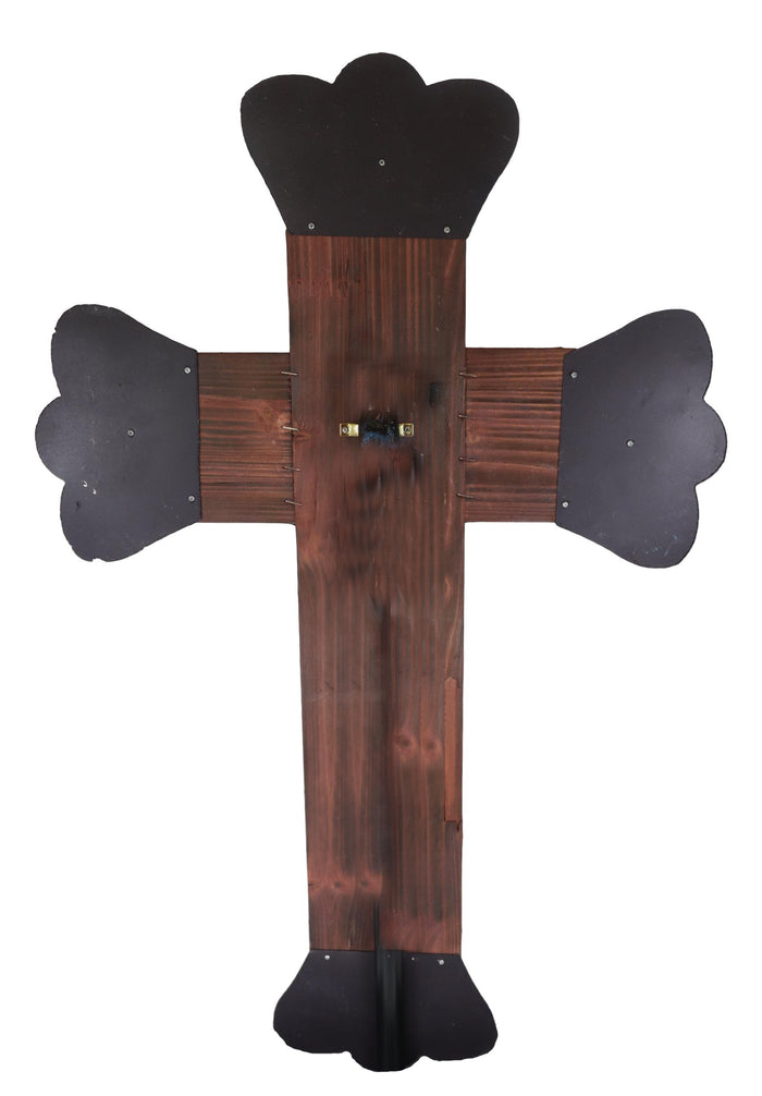 Large 25"H Rustic Western Star Turquoise Ropes Faux Tooled Leather Wall Cross