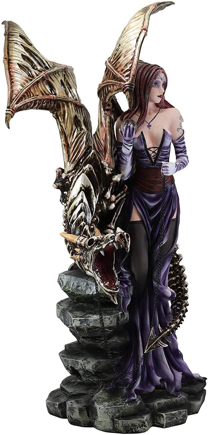 Large 26"H Gothic Soothsayer Psychic Fairy & Bone Skeletal Ghost Dragon Statue