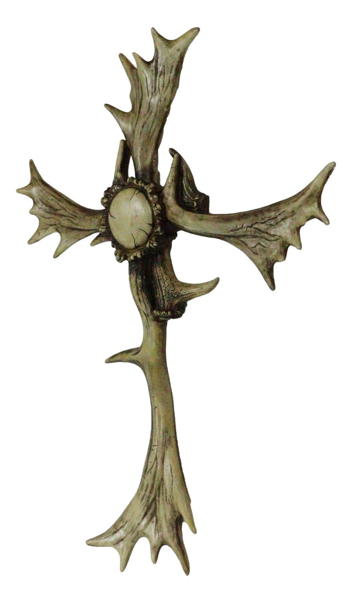 Large 26"H Rustic Western Stag Elk Deer Bone Antlers With Burr Center Wall Cross