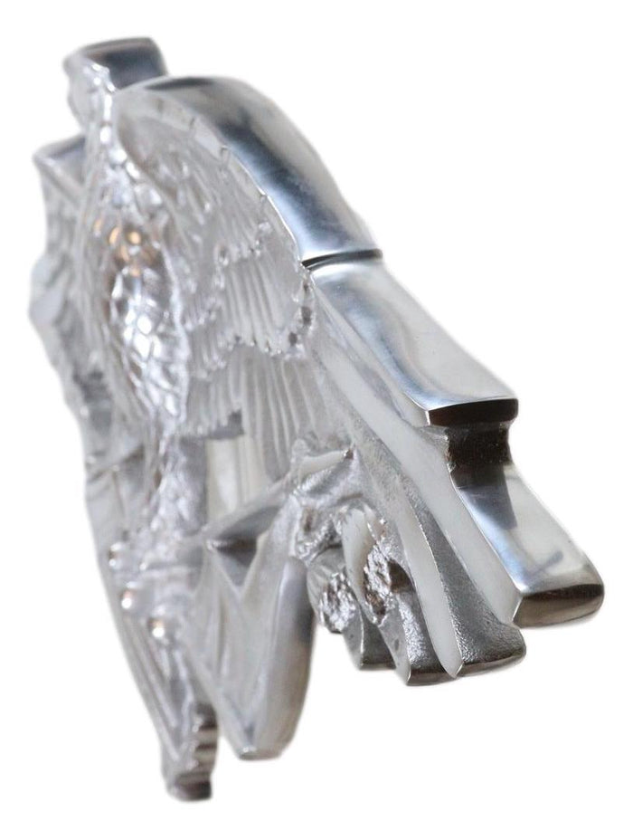 Large 26" Polished Aluminum Bald Eagle Clutching USA Flags And Crest Wall Decor