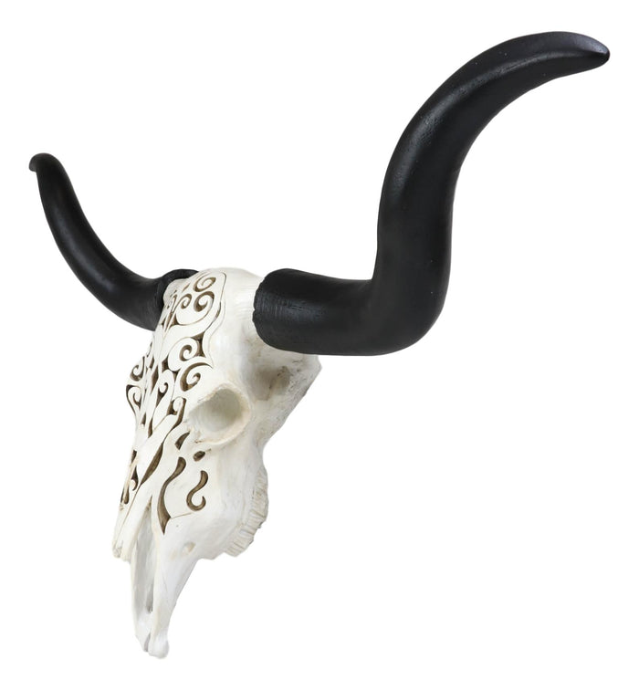 Large 27 Inch Long Legacy Longhorn Cow Black And White Tattoo Design Figurine