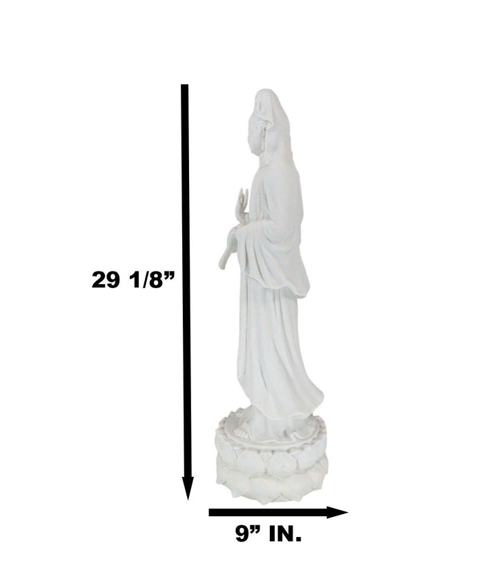 Large 29"H Feng Shui Goddess Guanyin Kuan Yin With Jar Standing On Lotus Statue
