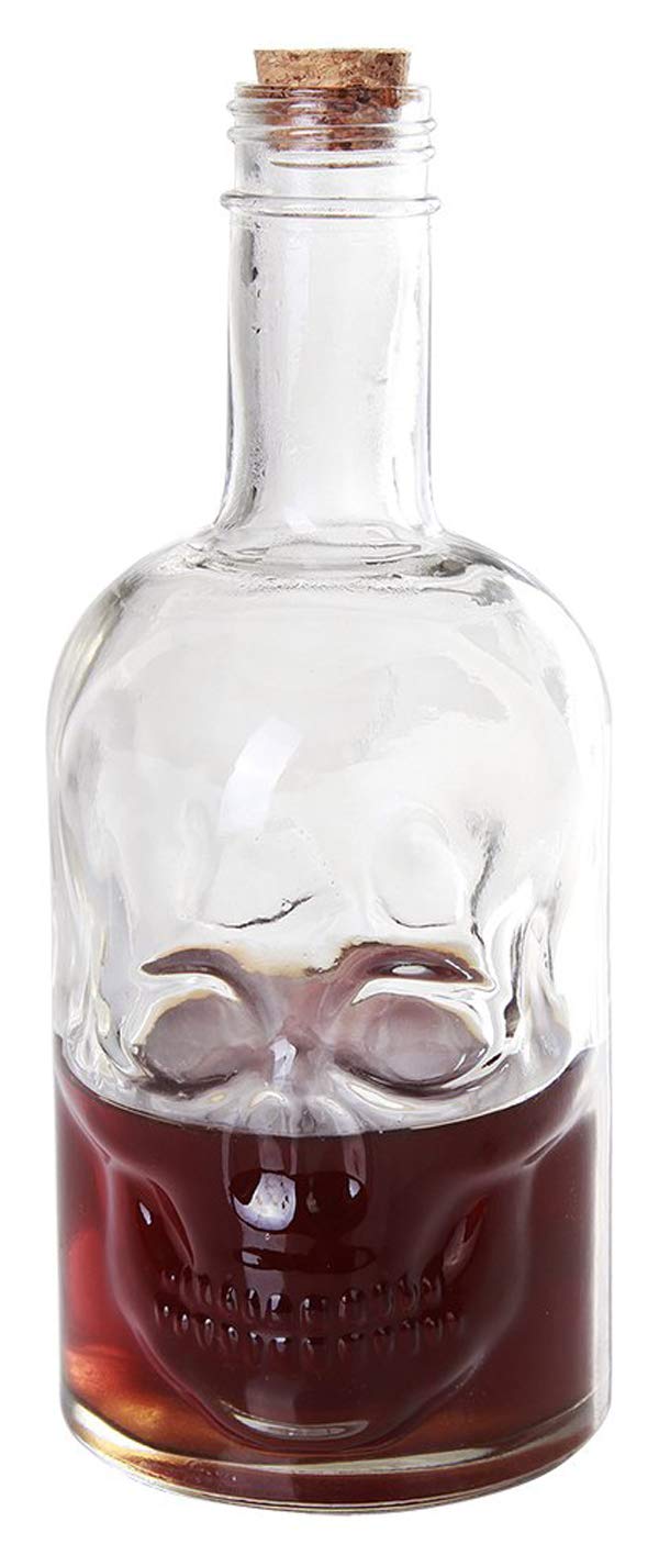 Large 30oz Skeleton Skull Whisky Vodka Scotch Liquor Cork Glass Bottle Decanter