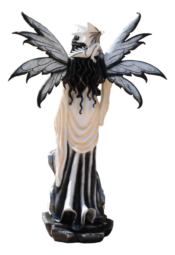 Large 4 Ft Spell Caster Winter Fairy With Dragon And Solar LED Lantern Statue
