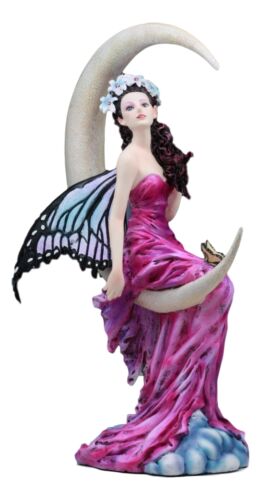 Large Amethyst Moon Celestial Butterfly Fairy Statue 11"Tall By Nene Thomas