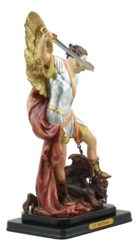 Large Archangel Saint Michael Slaying Lucifer Satan Statue With Brass Name Plate