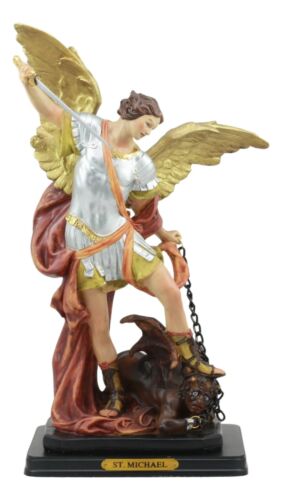 Large Archangel Saint Michael Slaying Lucifer Satan Statue With Brass Name Plate