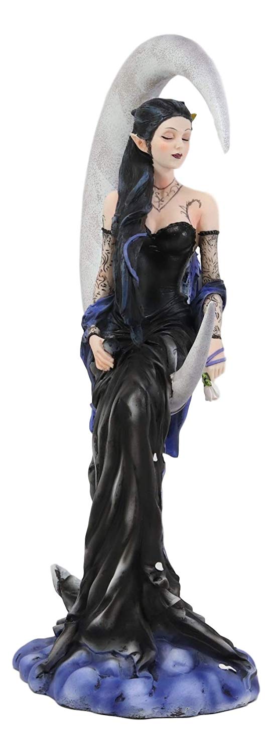 Large Celestial Crescent Moon Solace Fairy Statue 12"H By Nene Thomas Decor