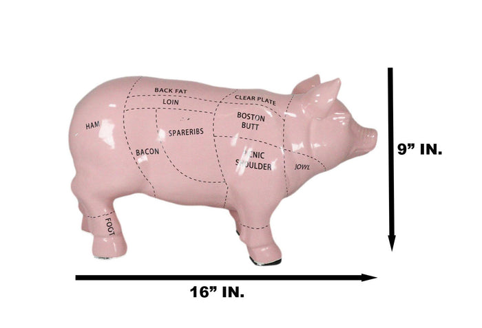 Large Ceramic Rustic Country Farmhouse Pink Pig Pork Butcher Chart Figurine