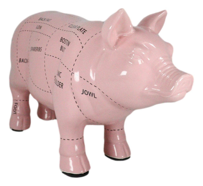 Large Ceramic Rustic Country Farmhouse Pink Pig Pork Butcher Chart Figurine