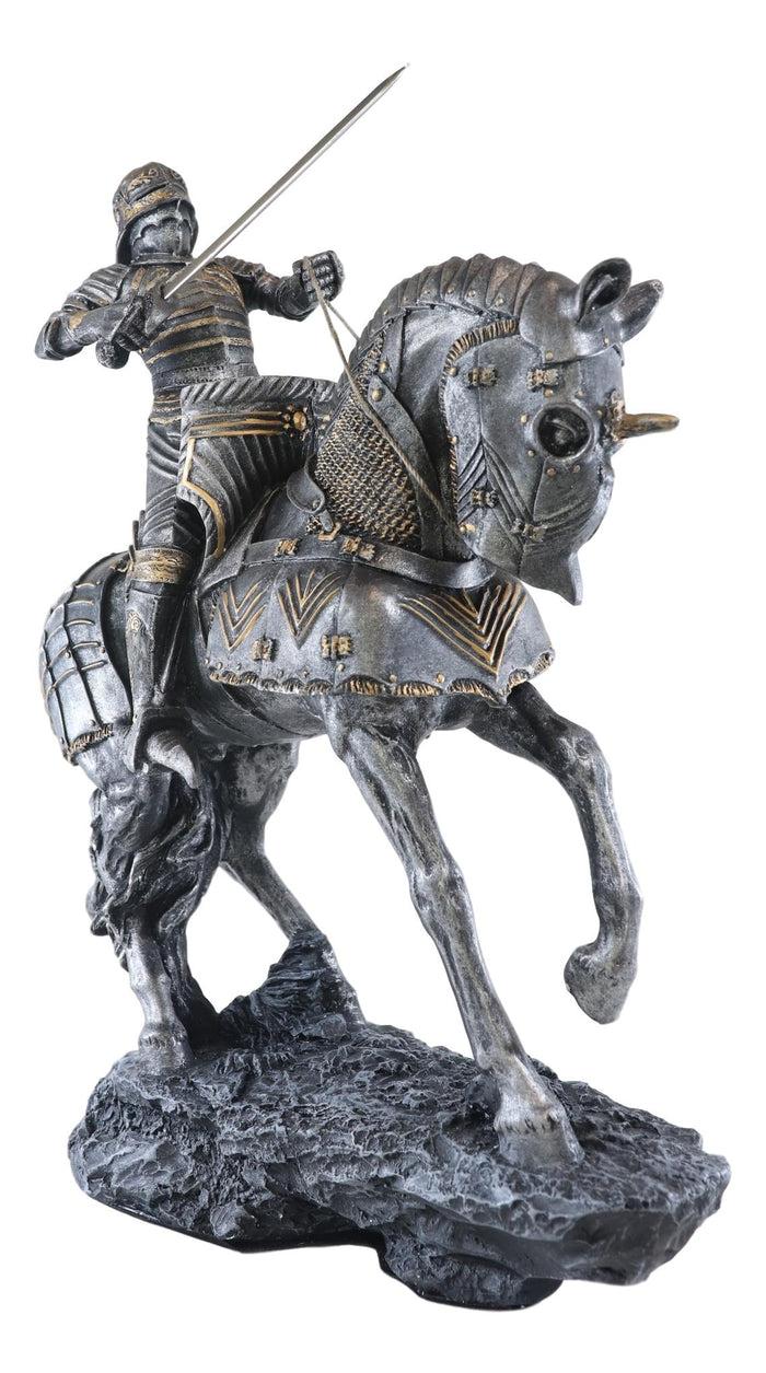 Large Charging Medieval Knight Swordsman On Horse Calvary Statue 15"H Figurine