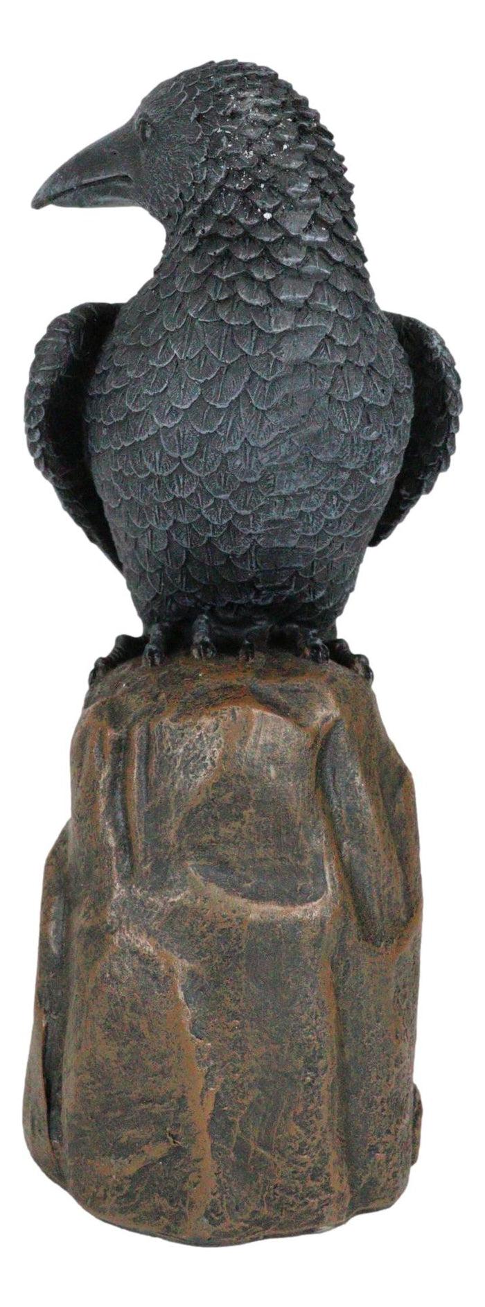 Large Dark Raven On Large Rock Platform Resin Statue Figurine 8" Height