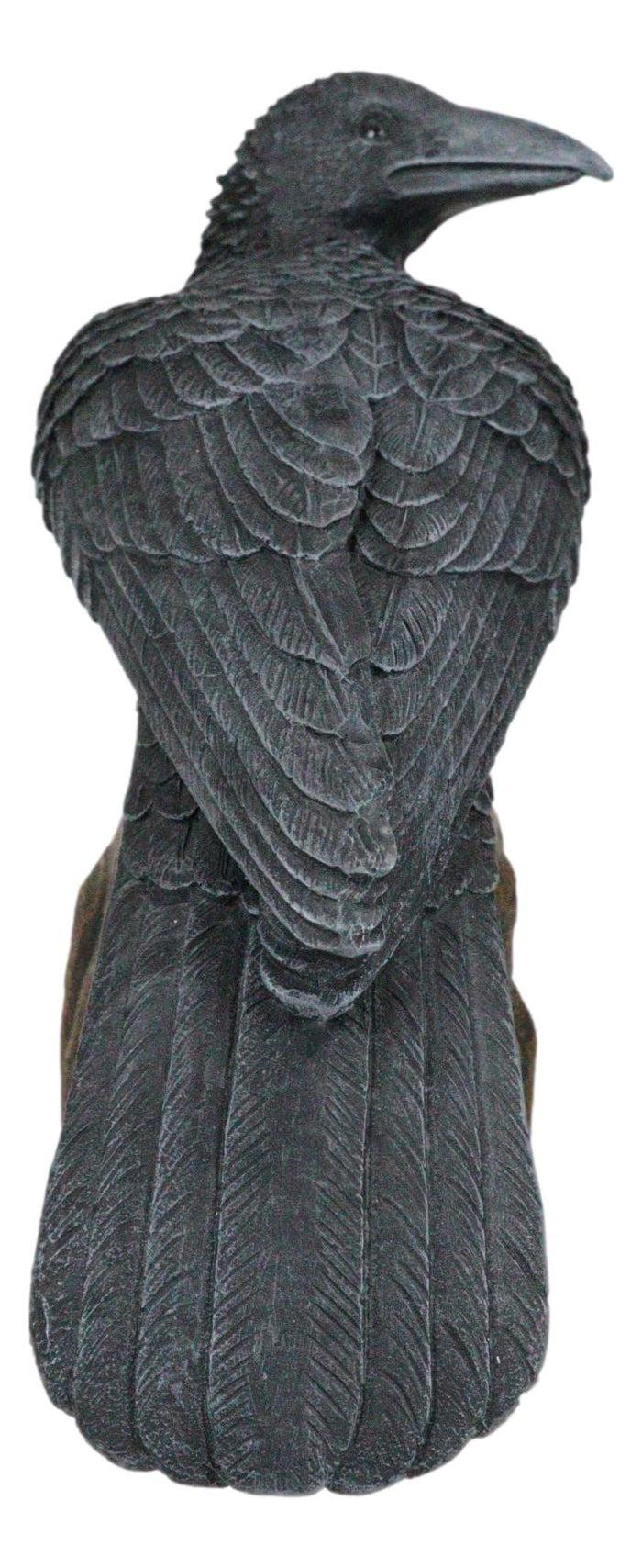 Large Dark Raven On Large Rock Platform Resin Statue Figurine 8" Height