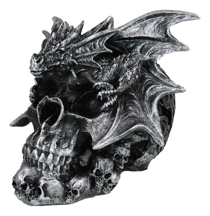 Large Dragon On Ossuary Morphing Skull With Celtic Tribal Patterns Figurine