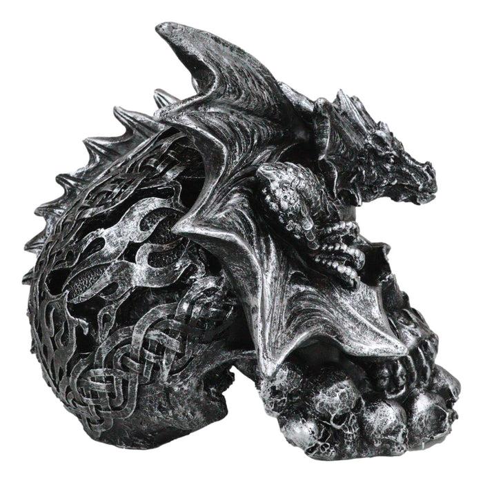 Large Dragon On Ossuary Morphing Skull With Celtic Tribal Patterns Figurine