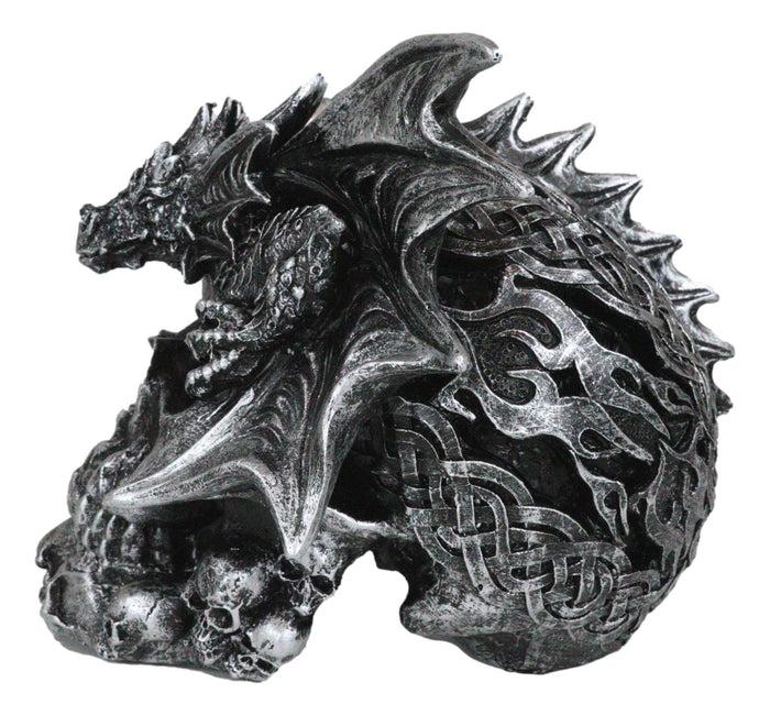 Large Dragon On Ossuary Morphing Skull With Celtic Tribal Patterns Figurine
