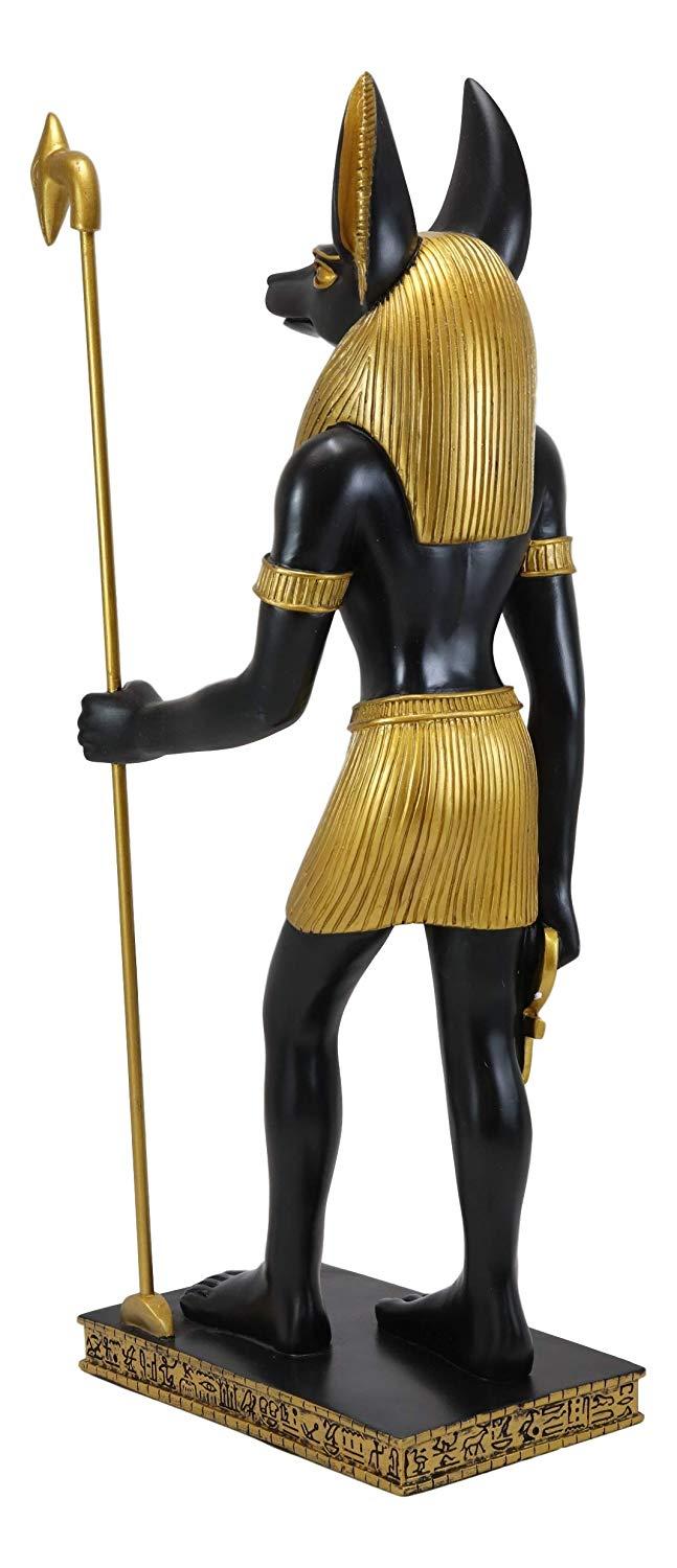 Large Egyptian God Of The Dead Mummification Anubis With Was Staff Statue 21.5"H