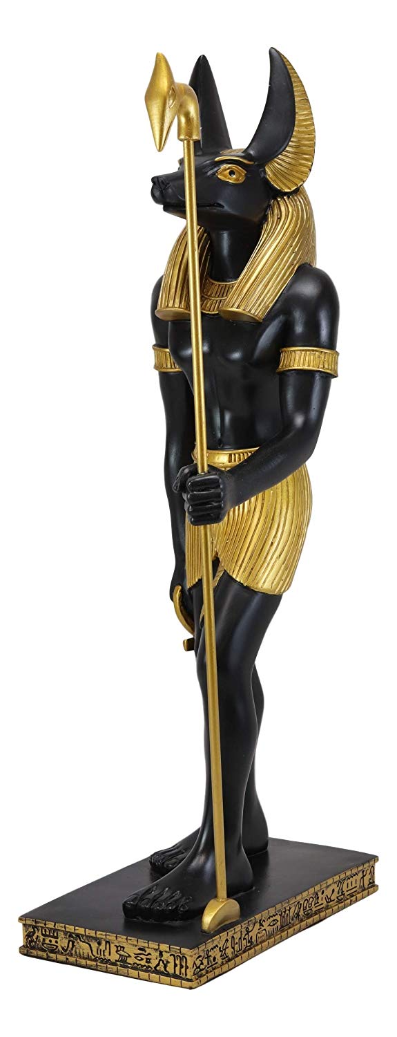 Large Egyptian God Of The Dead Mummification Anubis With Was Staff Statue 21.5"H