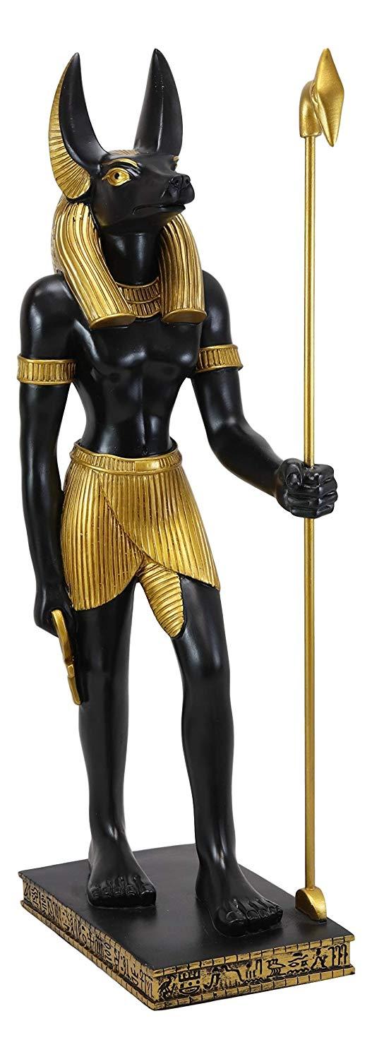Large Egyptian God Of The Dead Mummification Anubis With Was Staff Statue 21.5"H
