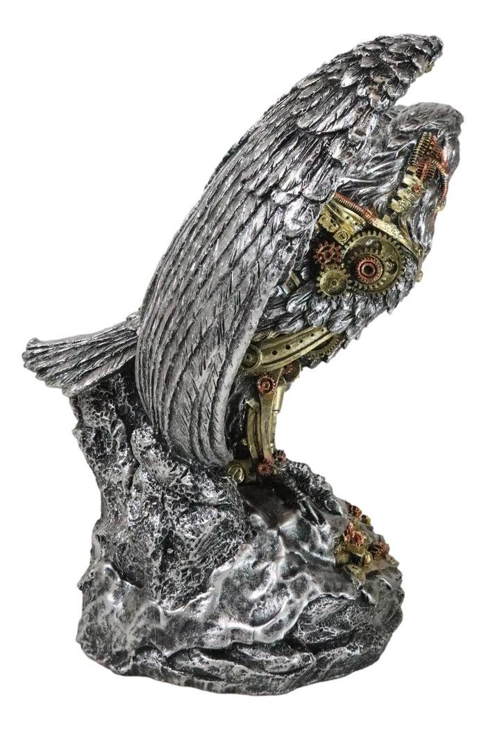Large Geared Clockwork Steampunk Nano Cyborg Eagle With Open Wings Figurine
