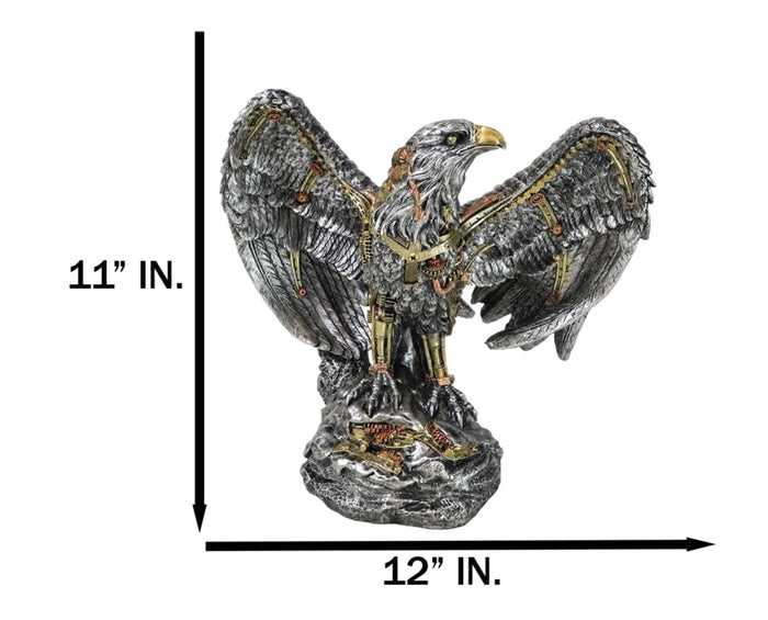 Large Geared Clockwork Steampunk Nano Cyborg Eagle With Open Wings Figurine