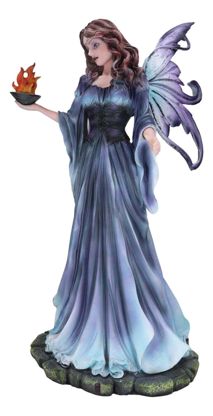 Large Goddess Of Olympian Fire Elemental Fairy Queen In Blue Long Gown Statue