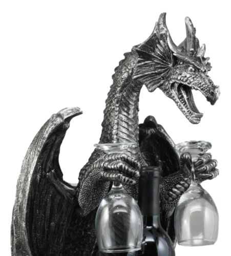 Large Legendary Smaug Brewery Black Dragon Wine Valet Holder Statue Wine Glasses