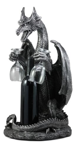 Large Legendary Smaug Brewery Black Dragon Wine Valet Holder Statue Wine Glasses